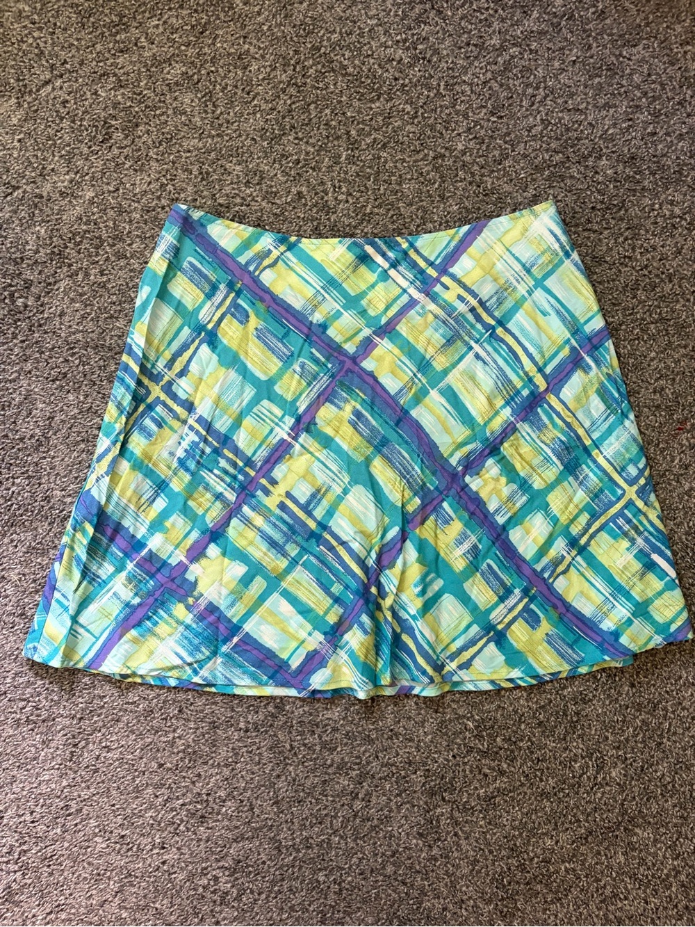Vintage Kathie Lee Collection Teal Plaid A-Line Skirt w/ Yellow & Purple Accents